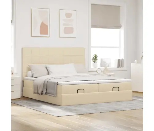 Osmaņu Gultas Rāmis Ar Matračiem Krēmkrāsas 200X200Cm Audums Vidaxl