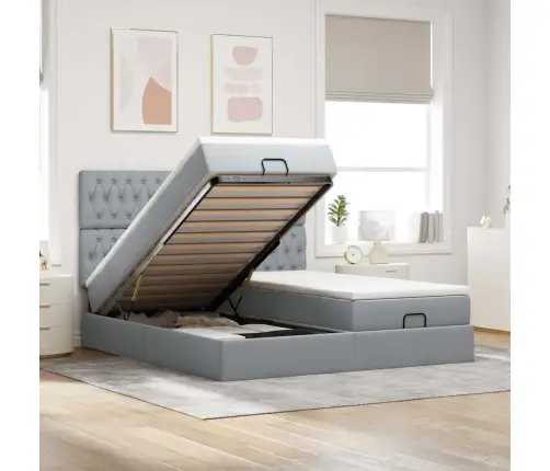 Osmaņu Gultas Rāmis Ar Matračiem Gaiši Pelēks 160X200Cm Audums Vidaxl