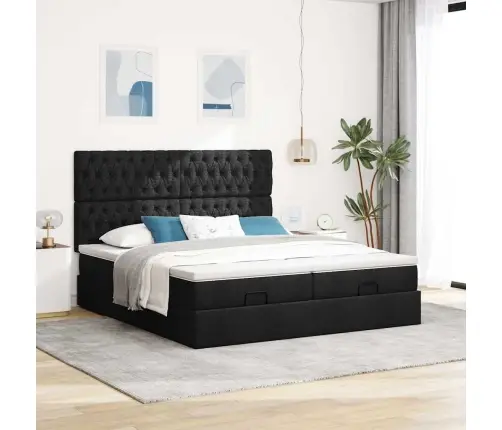 Osmaņu Gultas Rāmis Ar Matračiem Melns 160X200Cm Audums Vidaxl