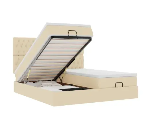 Osmaņu Gultas Rāmis Ar Matračiem Krēmkrāsas 160X200Cm Audums Vidaxl