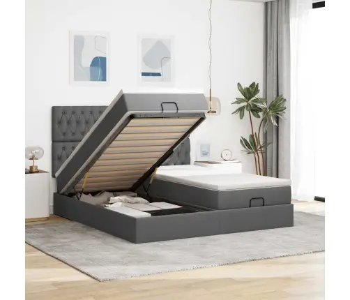 Ottomani Voodiraam Madratsitega, Tumehall, 180X200cm Kangas