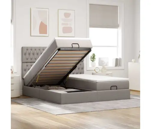 Osmaņu Gultas Rāmis Ar Matračiem Pelēkbrūns 200X200Cm Audums Vidaxl