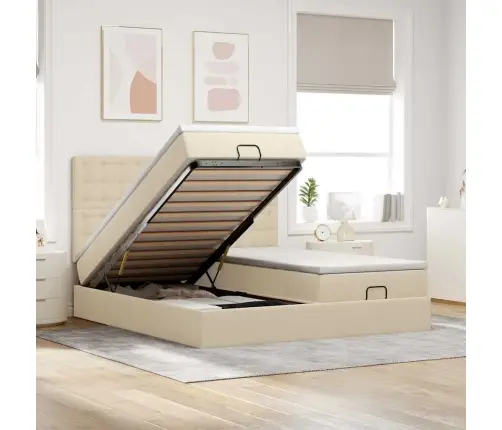 Osmanų Lovos Rėmas Su Čiužiniais, Kreminis, 160X200cm Audinys