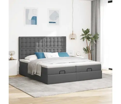 Osmaņu Gultas Rāmis Ar Matračiem Tumši Pelēks 180X200Cm Audums Vidaxl