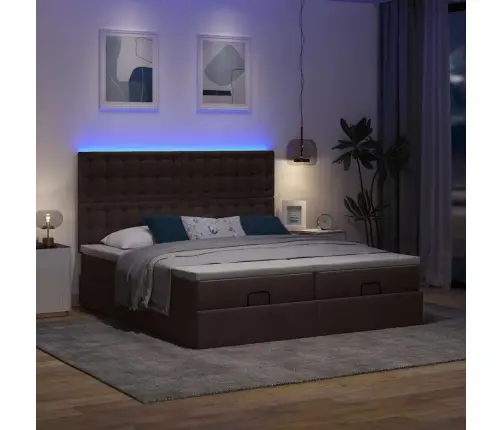 Osmaņu Gultas Rāmis Ar Matračiem Tumši Brūns 180X200Cm Audums Vidaxl