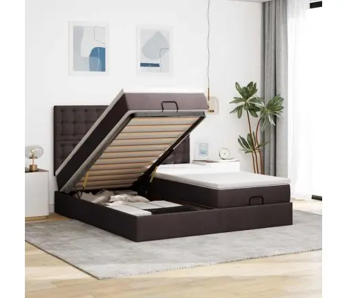 Osmaņu Gultas Rāmis Ar Matračiem Tumši Brūns 180X200Cm Audums Vidaxl