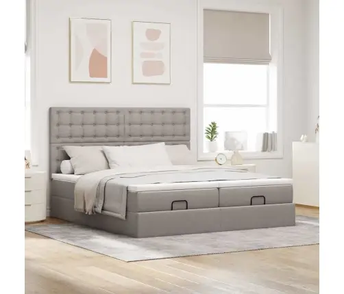 Osmaņu Gultas Rāmis Ar Matračiem Pelēkbrūns 180X200Cm Audums Vidaxl