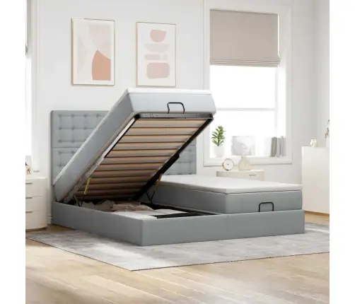 Osmaņu Gultas Rāmis Ar Matračiem Gaiši Pelēks 200X200Cm Audums Vidaxl