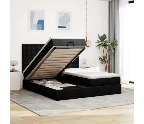 Osmaņu Gultas Rāmis Ar Matračiem Melns 200X200Cm Audums Vidaxl