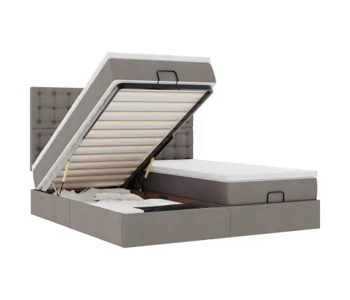 Osmaņu Gultas Rāmis Ar Matračiem Pelēkbrūns 200X200Cm Audums Vidaxl