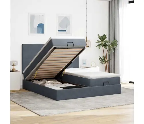 Ottomani Voodiraam Madratsitega, Tumehall, 160X200 cm Samet