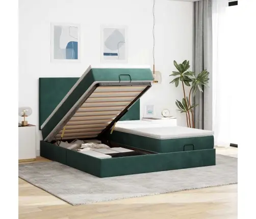 Osmanų Lovos Rėmas Su Čiužiniais, Žalias, 160X200cm Aksomas