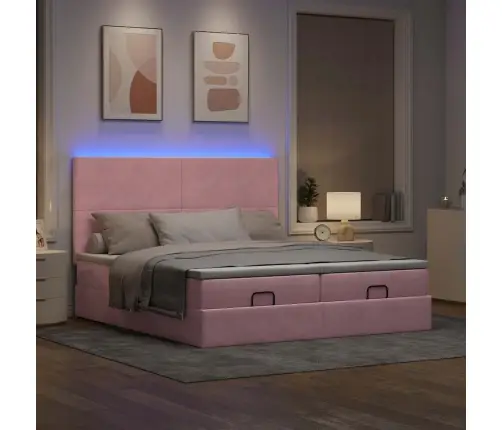 Osmaņu Gultas Rāmis Ar Matračiem Rozā 160X200Cm Audums Vidaxl