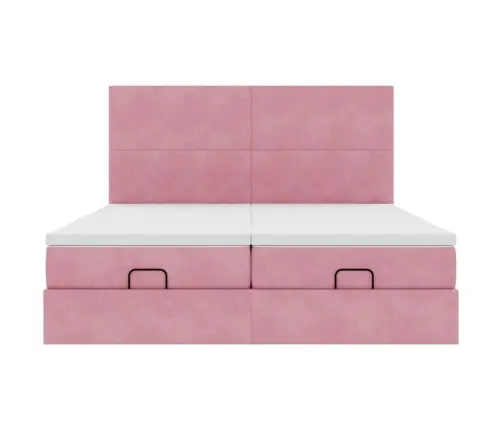 Osmaņu Gultas Rāmis Ar Matračiem Rozā 160X200Cm Audums Vidaxl