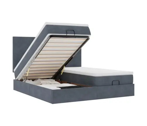 Ottomani Voodiraam Madratsitega, Tumehall, 180X200 cm Samet