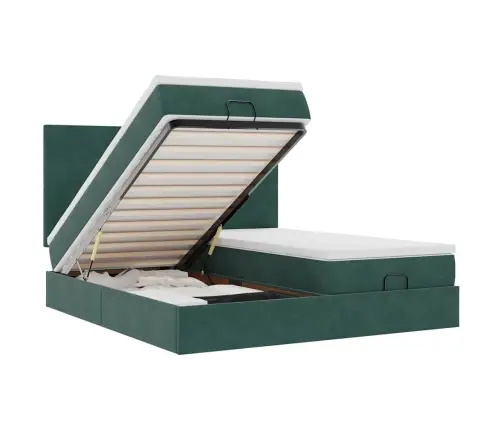 Osmaņu Gultas Rāmis Ar Matračiem Tumši Zaļš 180X200Cm Audums Vidaxl