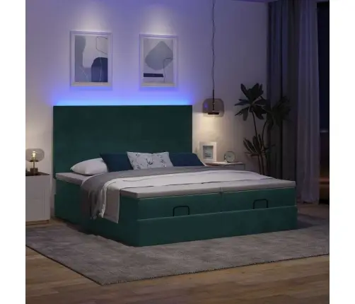 Osmaņu Gultas Rāmis Ar Matračiem Tumši Zaļš 180X200Cm Audums Vidaxl