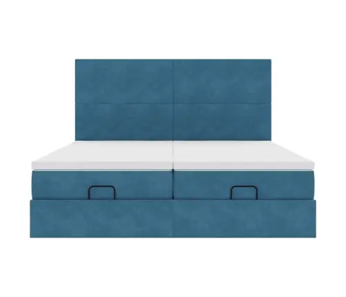 Osmanų Lovos Rėmas Su Čiužiniais, Mėlynas, 180X200cm Aksomas