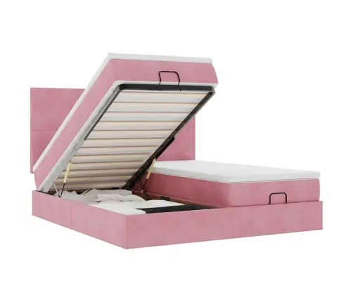 Osmaņu Gultas Rāmis Ar Matračiem Rozā 180X200Cm Audums Vidaxl