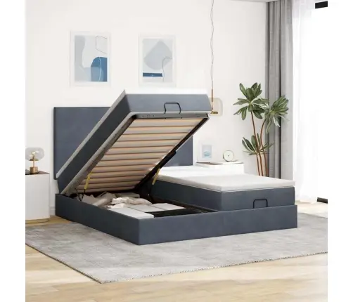 Osmaņu Gultas Rāmis Ar Matračiem Tumši Pelēks 200X200Cm Audums Vidaxl