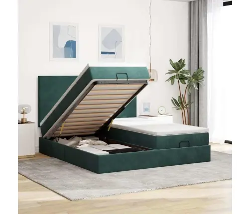 Osmaņu Gultas Rāmis Ar Matračiem Tumši Zaļš 200X200Cm Audums Vidaxl