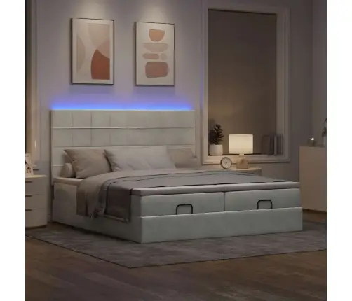 Ottomani Voodiraam Madratsitega, Helehall, 160X200 cm Samet