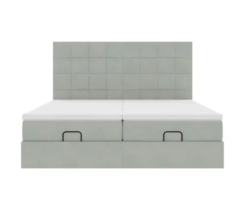 Ottomani Voodiraam Madratsitega, Helehall, 160X200 cm Samet