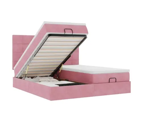 Osmaņu Gultas Rāmis Ar Matračiem Rozā 160X200Cm Audums Vidaxl