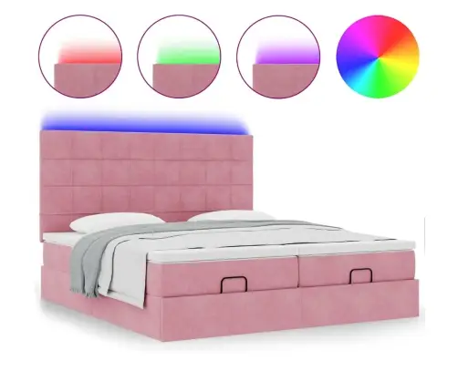 Osmaņu Gultas Rāmis Ar Matračiem Rozā 160X200Cm Audums Vidaxl