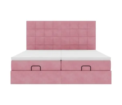 Osmaņu Gultas Rāmis Ar Matračiem Rozā 160X200Cm Audums Vidaxl