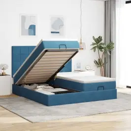 Osmaņu Gultas Rāmis Ar Matračiem Tumši Zils 180X200Cm Audums Vidaxl