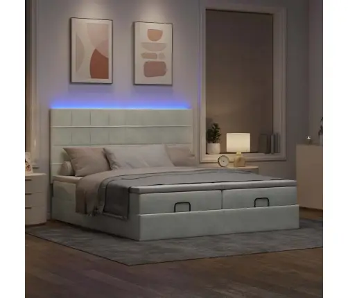 Ottomani Voodiraam Madratsitega, Helehall, 200X200 cm Samet