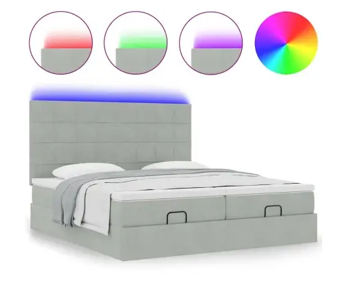 Ottomani Voodiraam Madratsitega, Helehall, 200X200 cm Samet