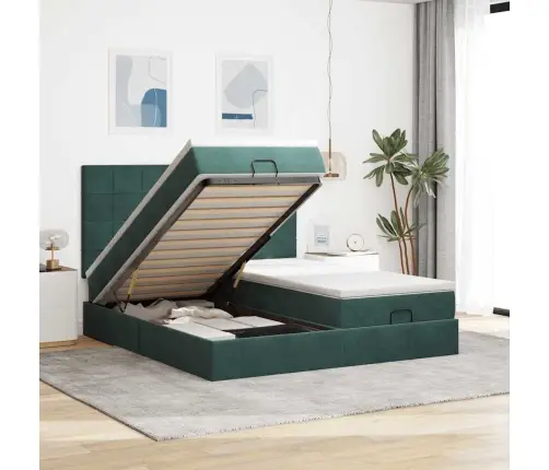 Osmanų Lovos Rėmas Su Čiužiniais, Žalias, 200X200cm Aksomas