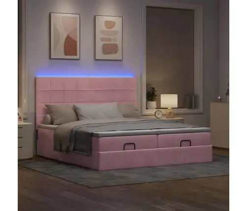 Osmaņu Gultas Rāmis Ar Matračiem Rozā 200X200Cm Audums Vidaxl