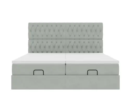 Ottomani Voodiraam Madratsitega, Helehall, 160X200 cm Samet