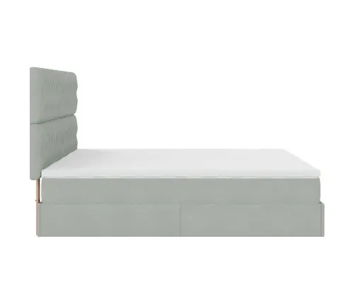 Ottomani Voodiraam Madratsitega, Helehall, 160X200 cm Samet