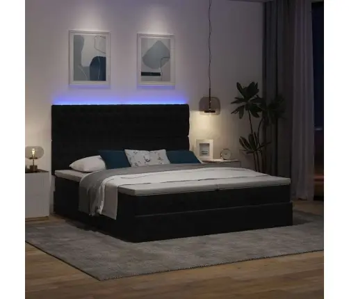 Ottomani Voodiraam Madratsitega, Must, 160X200 cm Samet