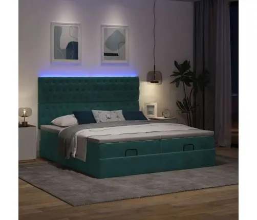 Osmaņu Gultas Rāmis Ar Matračiem Tumši Zaļš 160X200Cm Audums Vidaxl