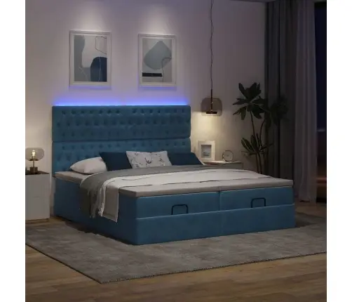 Osmanų Lovos Rėmas Su Čiužiniais, Mėlynas, 160X200cm Aksomas