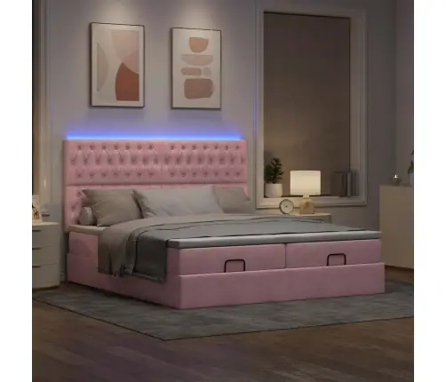 Osmanų Lovos Rėmas Su Čiužiniais, Rožinis, 160X200cm Aksomas