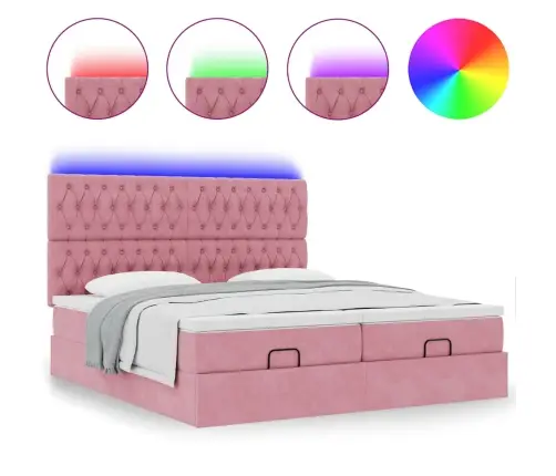 Osmanų Lovos Rėmas Su Čiužiniais, Rožinis, 160X200cm Aksomas