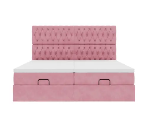Osmanų Lovos Rėmas Su Čiužiniais, Rožinis, 160X200cm Aksomas