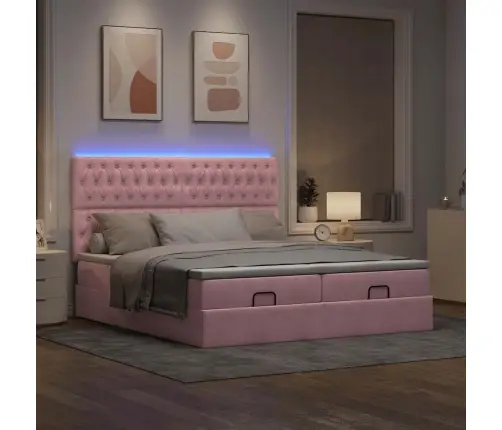 Osmaņu Gultas Rāmis Ar Matračiem Rozā 180X200Cm Audums Vidaxl