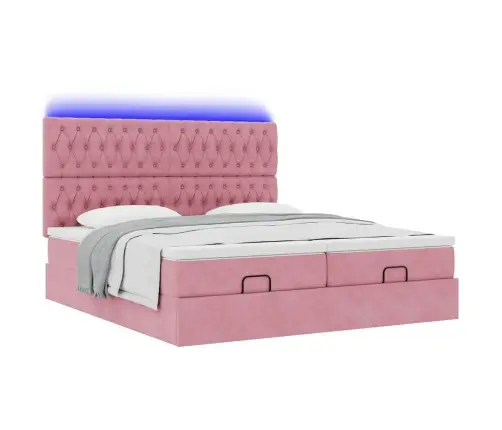 Osmaņu Gultas Rāmis Ar Matračiem Rozā 180X200Cm Audums Vidaxl