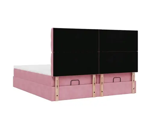 Osmaņu Gultas Rāmis Ar Matračiem Rozā 180X200Cm Audums Vidaxl