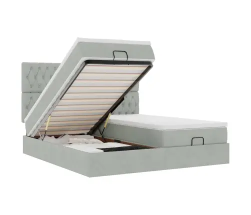 Ottomani Voodiraam Madratsitega, Helehall, 200X200 cm Samet