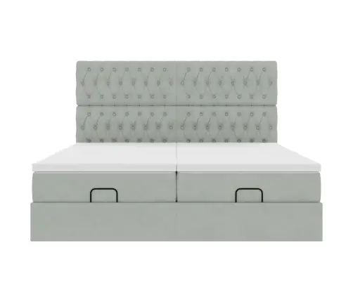 Ottomani Voodiraam Madratsitega, Helehall, 200X200 cm Samet