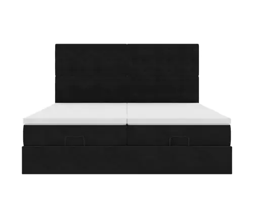 Ottomani Voodiraam Madratsitega, Must, 160X200 cm Samet