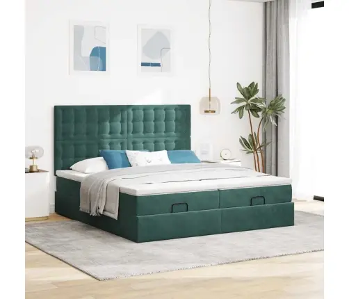 Ottomani Voodiraam Madratsitega, Tumeroheline, 160X200cm Samet